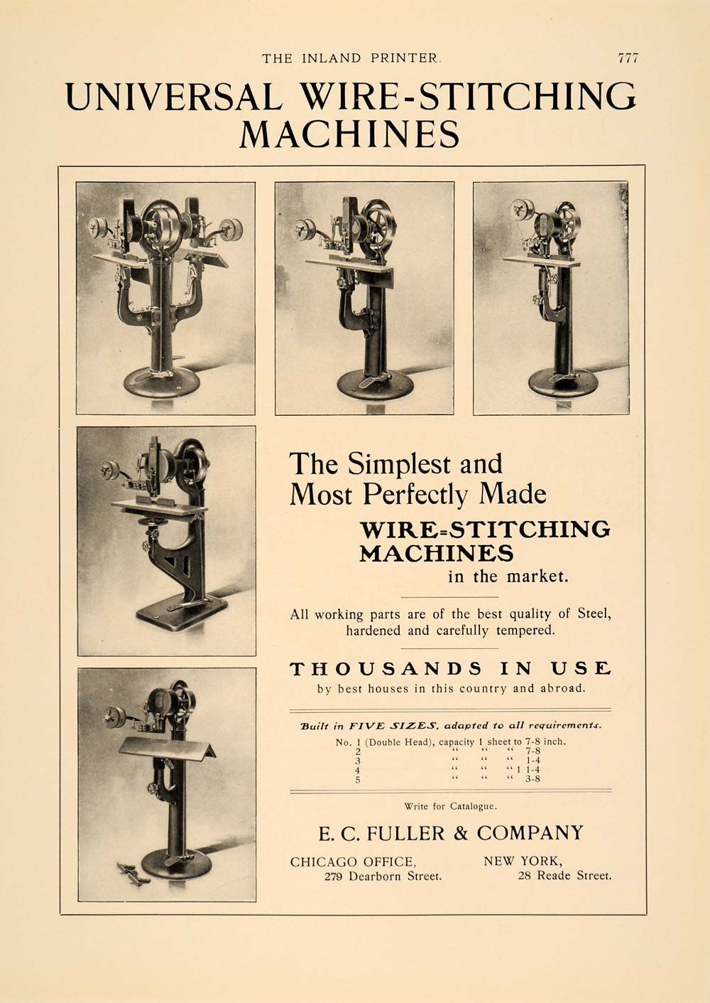 1901 Ad Universal Wire Stitching Machine Bindery Fuller - ORIGINAL PA1