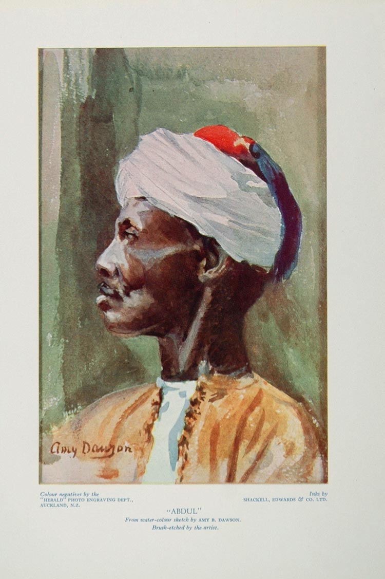 1933 Color Print Portrait Man Turban Abdul Amy Dawson - ORIGINAL