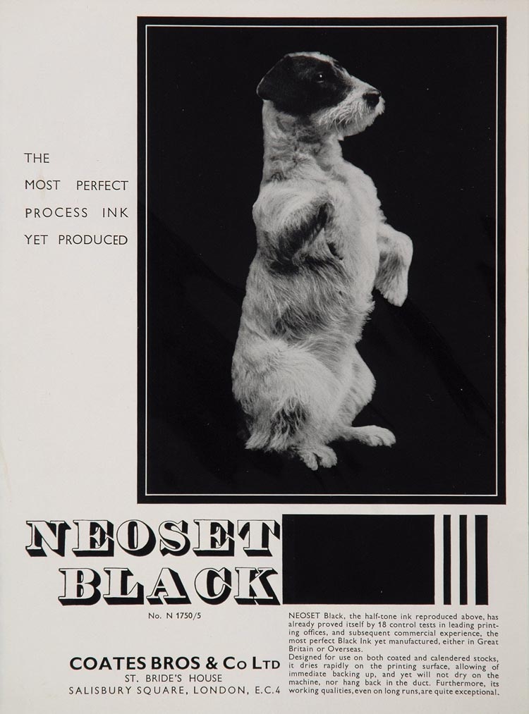 1934 Ad Coates Bros. Neoset Black Printing Ink Dog - ORIGINAL ADVERTISING
