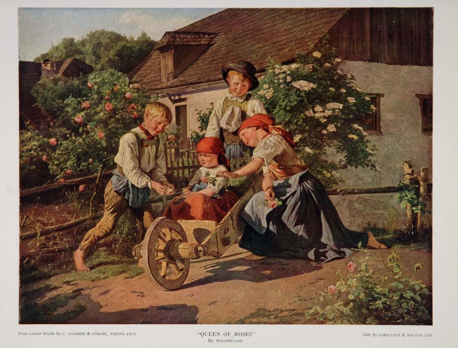 1935 Queen of Roses Waldmuller Children Playing Print - ORIGINAL