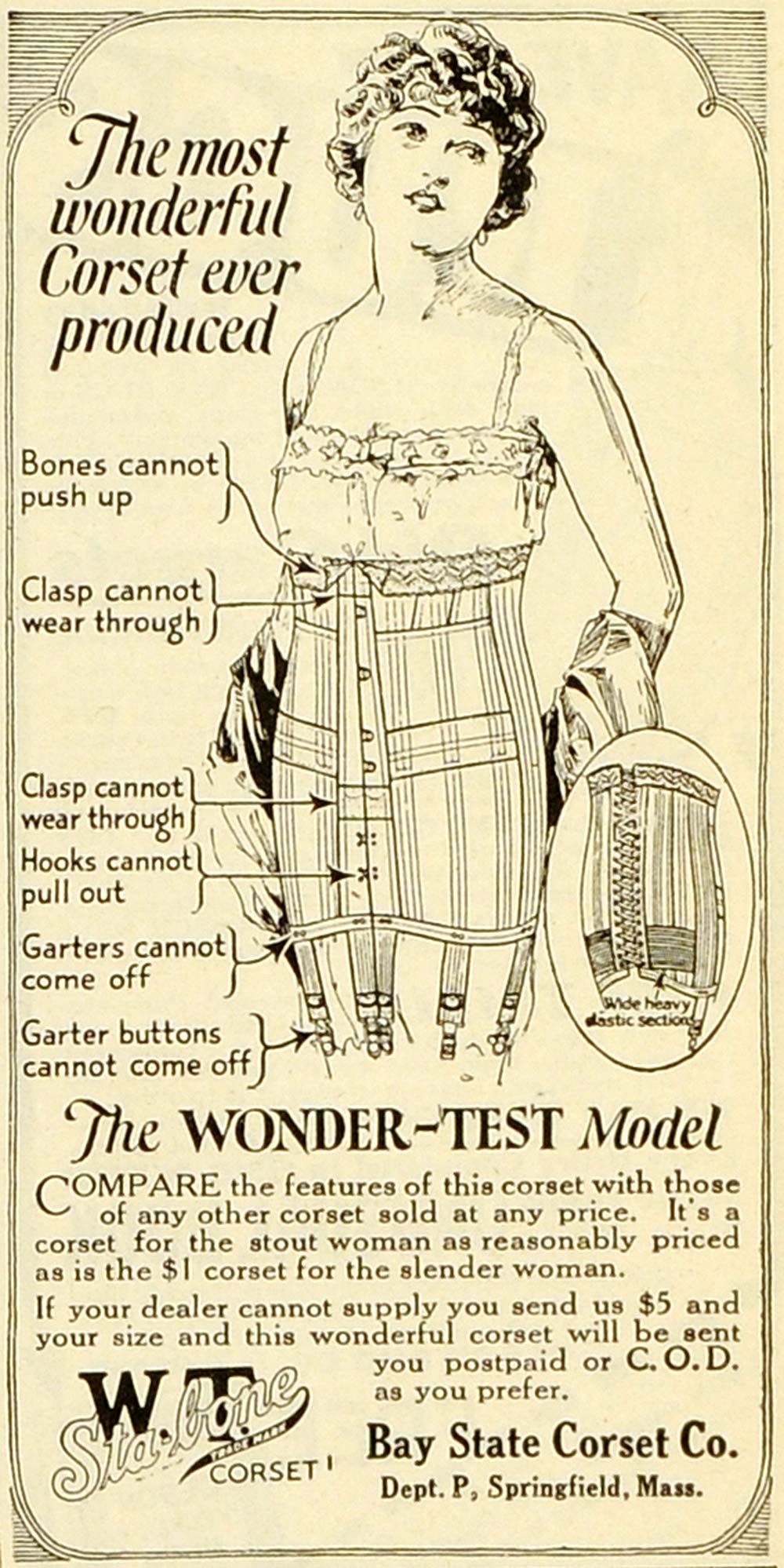 1922 Ad Bay State Corset Wonder Test Model Diagram Undergarment
