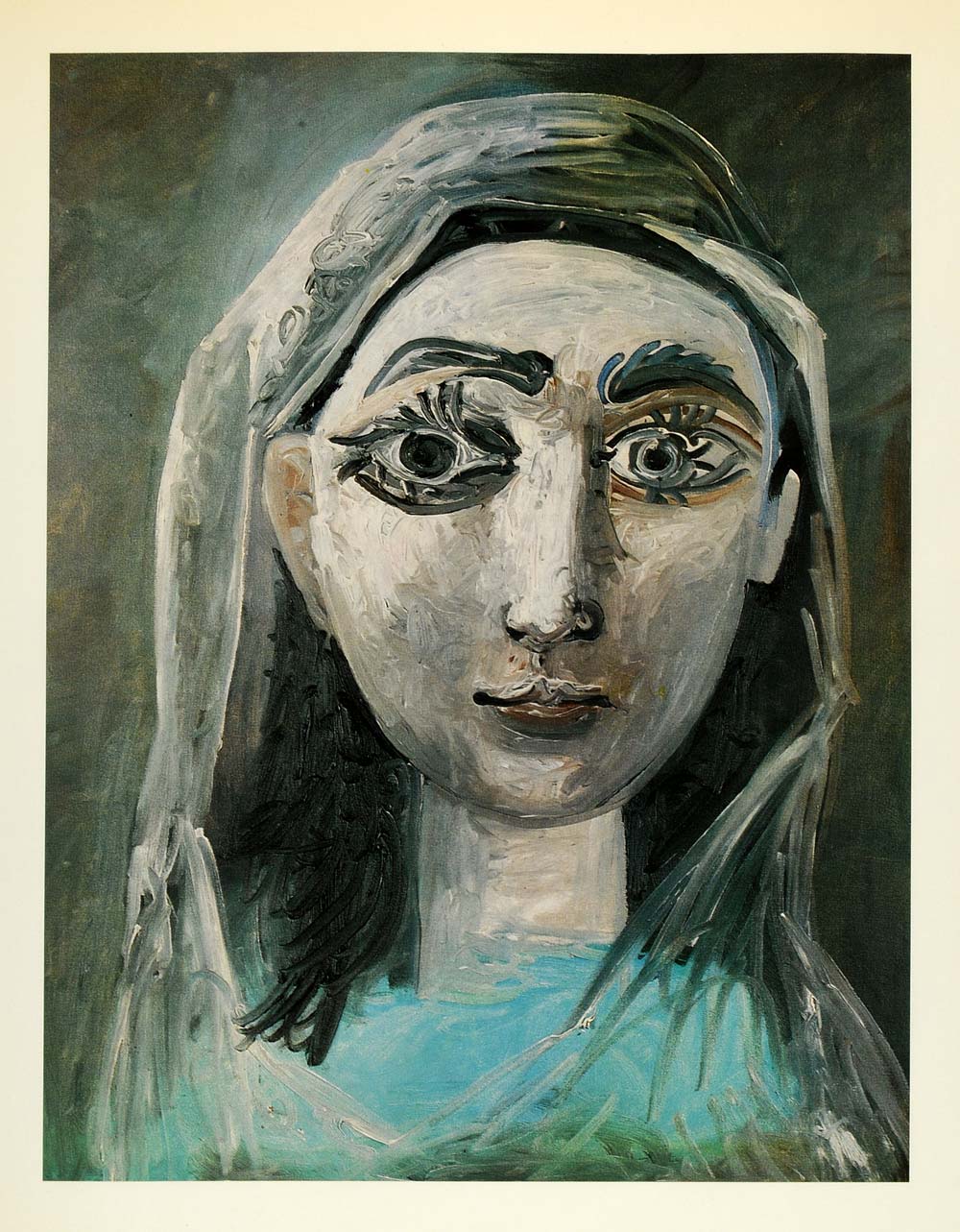 1964 Print Pablo Picasso Young Woman Veil Eyes Portrait - ORIGINAL