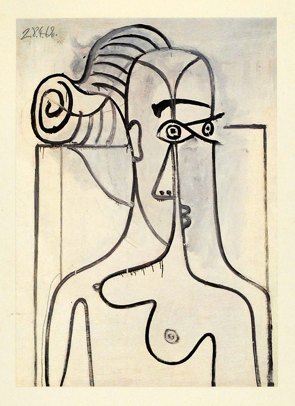 1964 Print Pablo Picasso Black White Nude Woman Breasts - ORIGINAL