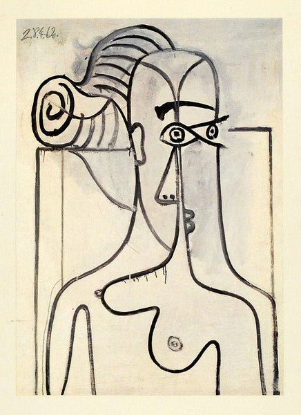 1964 Print Pablo Picasso Black White Nude Woman Breasts - ORIGINAL