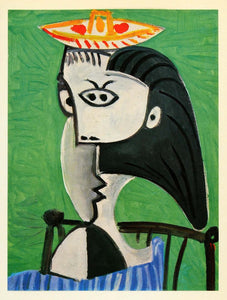 1964 Print Pablo Picasso Orange Cherry Hat Woman Green - ORIGINAL