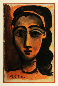 1964 Print Picasso Orange Gold Black Girl Face Headband - ORIGINAL