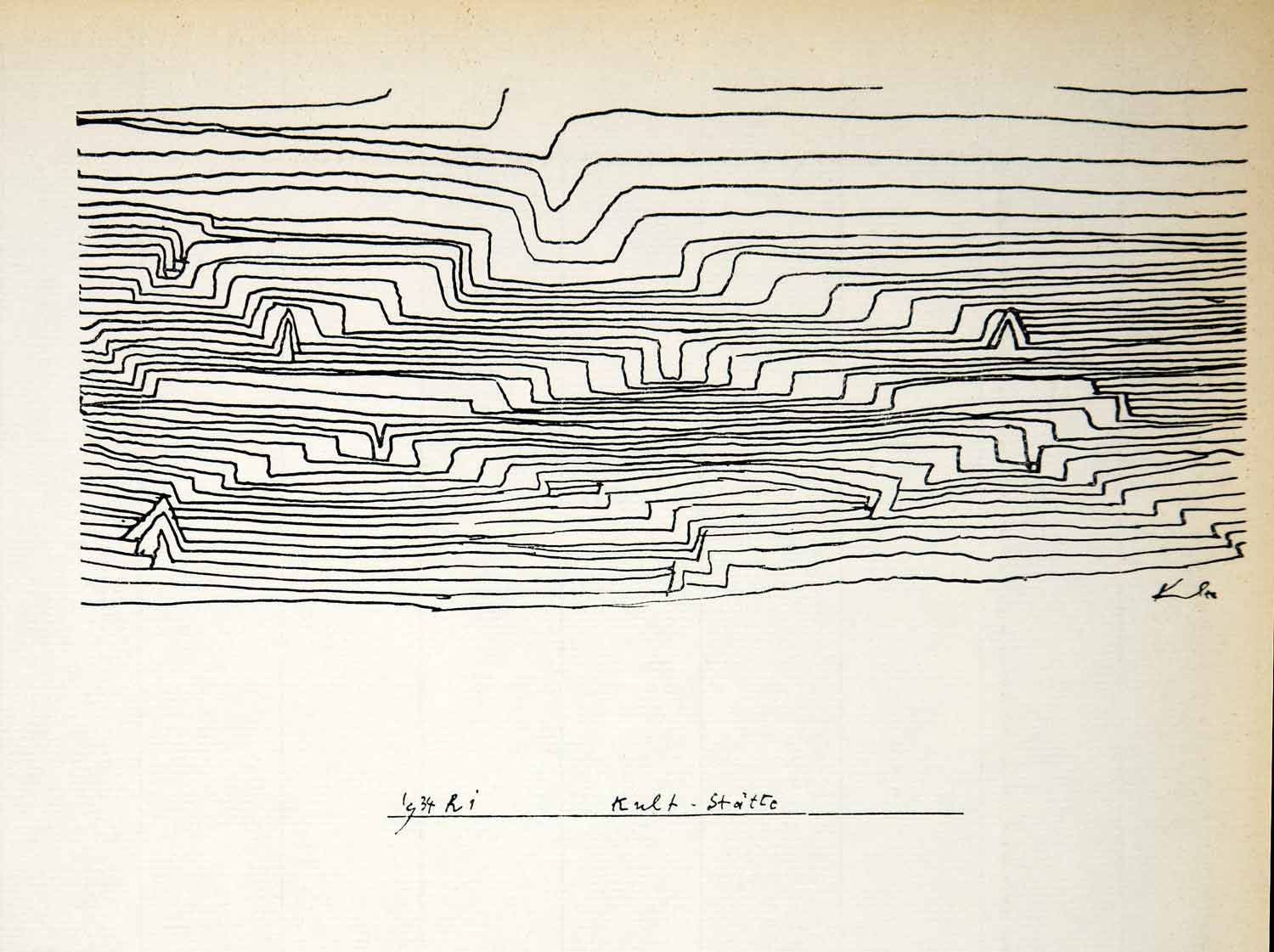 1958 Print Paul Klee Site of Worship Kultstatte Abstract Line Drawing Art PL1