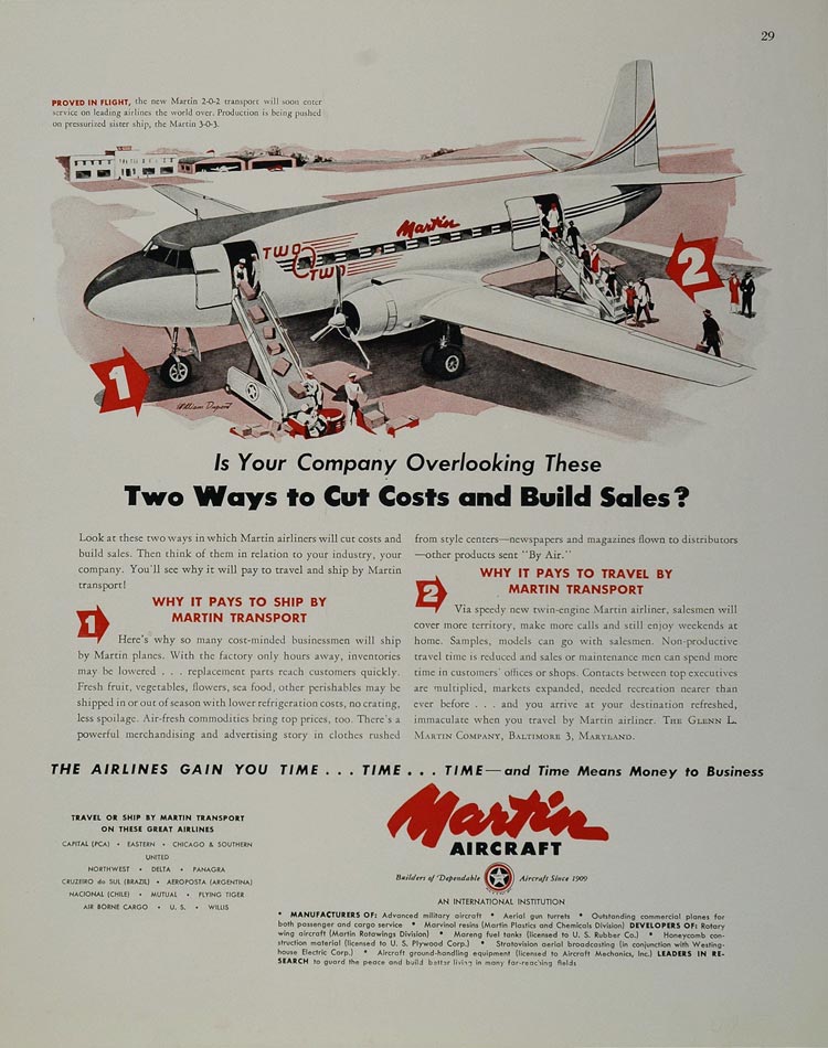 1947 Ad Martin 2-0-2 Two O Two Airplane Plane Airliner - ORIGINAL ADVERTISING