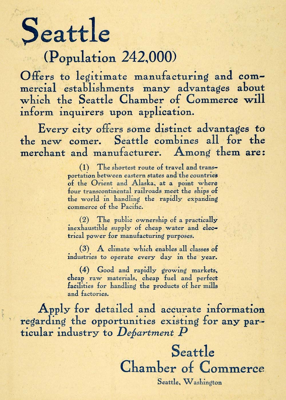 1907 Ad Seattle Chamber Commerce Merchant Manufacturing - ORIGINAL PM2