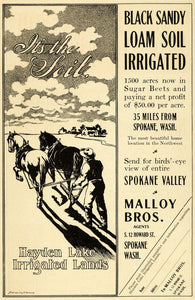 1907 Ad Malloy Bros. Spokane Valley Acres WA Realty - ORIGINAL ADVERTISING PM2