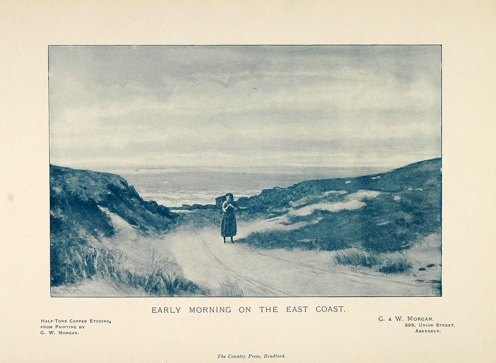 1898 Print Sea Coast Girl Basket Sand Dunes Beach - ORIGINAL HISTORIC IMAGE PNR3