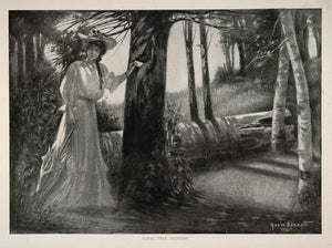 1908 Print Geo. W. Barratt Victorian Woman Note Tree - ORIGINAL HISTORIC PR1