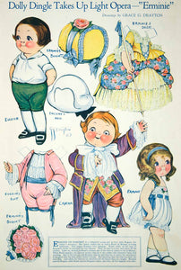 1921 Color Print Dolly Dingle Paper Dolls Opera Erminie Costumes Grace G Drayton