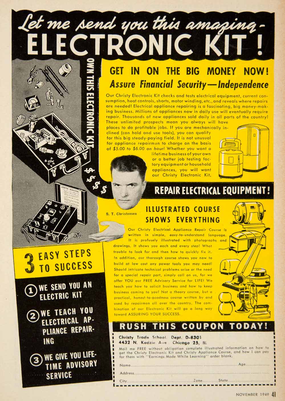 1949 Ad Christy Trade School Chicago Illinois Electronic Kit S. T PSC1