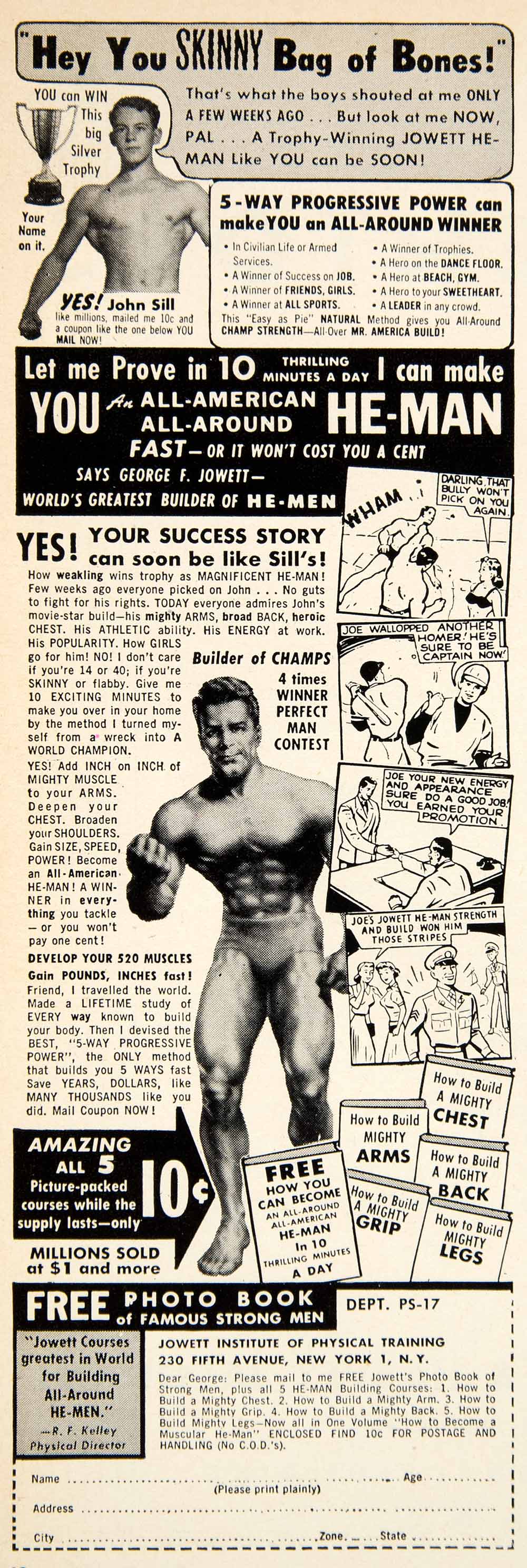 1951 Advert Jowett Institute Physical Training Diet Fitness He Man Body PSC1