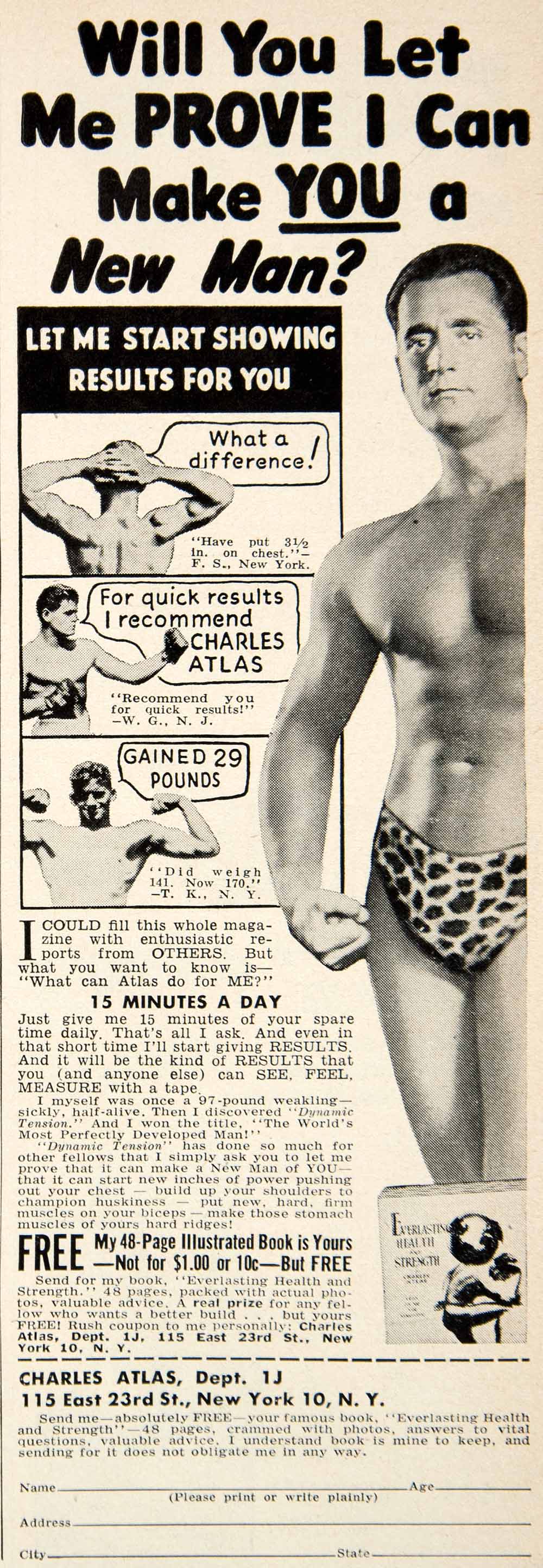 1951 Ad Charles Atlas Bodybuilding Exercise Diet Fitness Advertisement PSC1