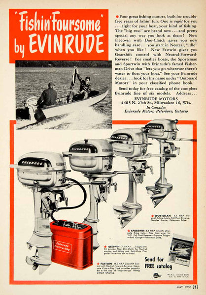 1965 EVINRUDE Boat Noiseless Portable Sportwin Outboard Motor Fishing  Vintage Print Ad -  Canada