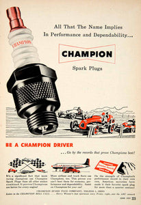 1951 Ad Champion Spark Plugs Race Car Harry Wismer Automotive Part Roll PSC2