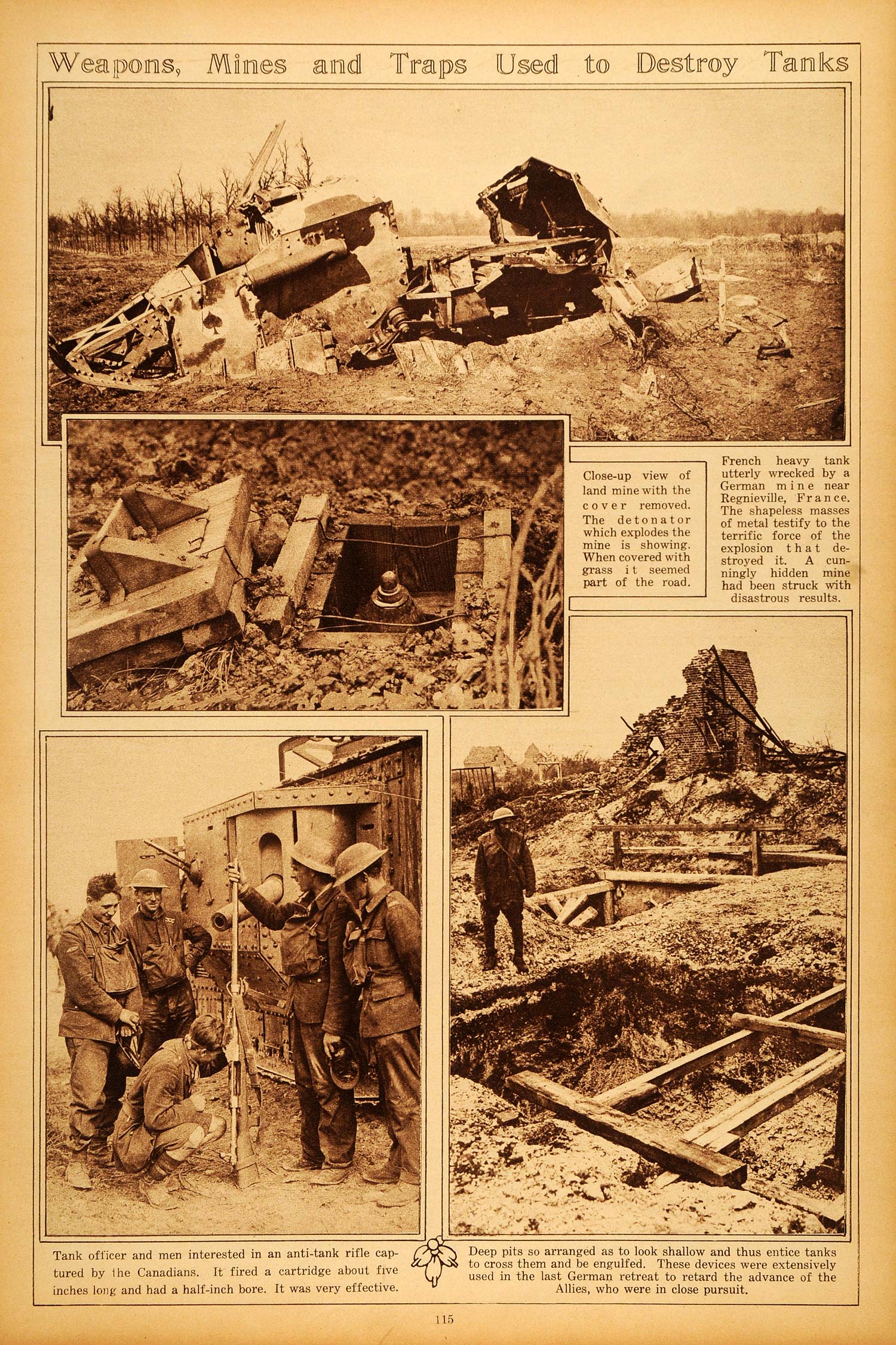 1922 Rotogravure World War I Weapons Regnieville Tank Canadians Army Land Mine