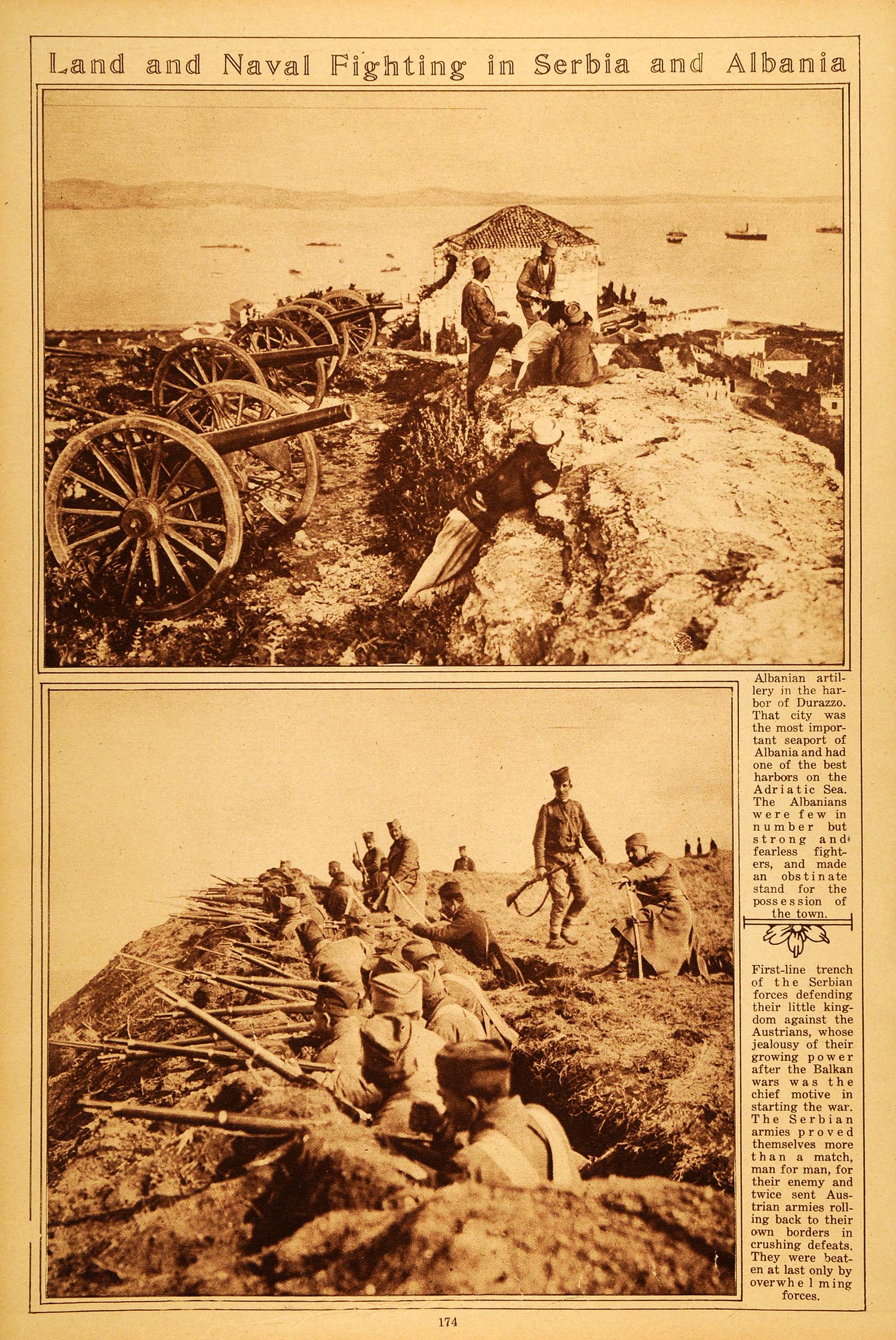 1922 Rotogravure WWI Albanian Artillery Serbian Trench Troops Adriatic Sea War