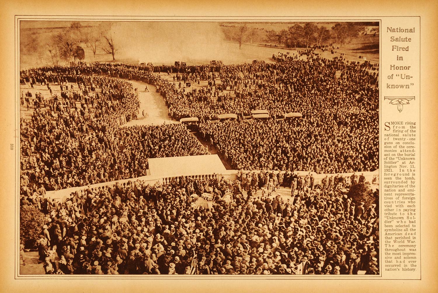 1922 Rotogravure WWI Unknown Soldier Arlington Cemetery Burial National Salute