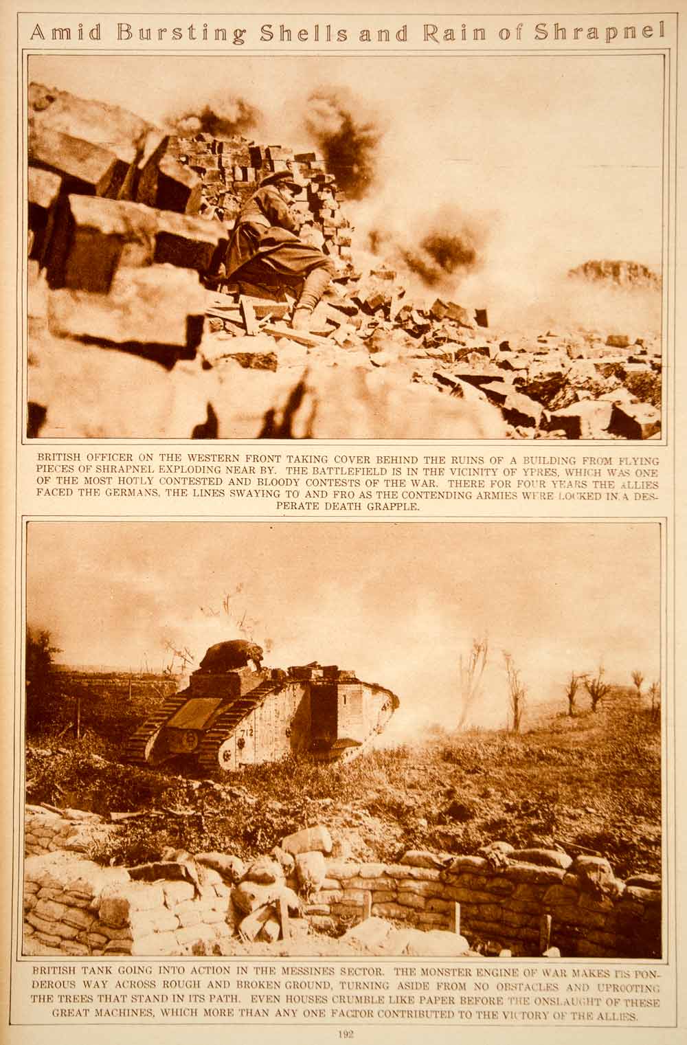 1923 Rotogravure World War I Battle Western Front British Tank Messines Sector