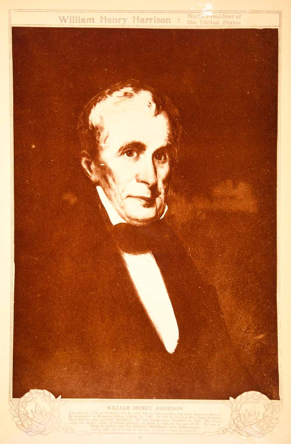 1923 Rotogravure William Henry Harrison President Eliphalet Frazer Andrews Art