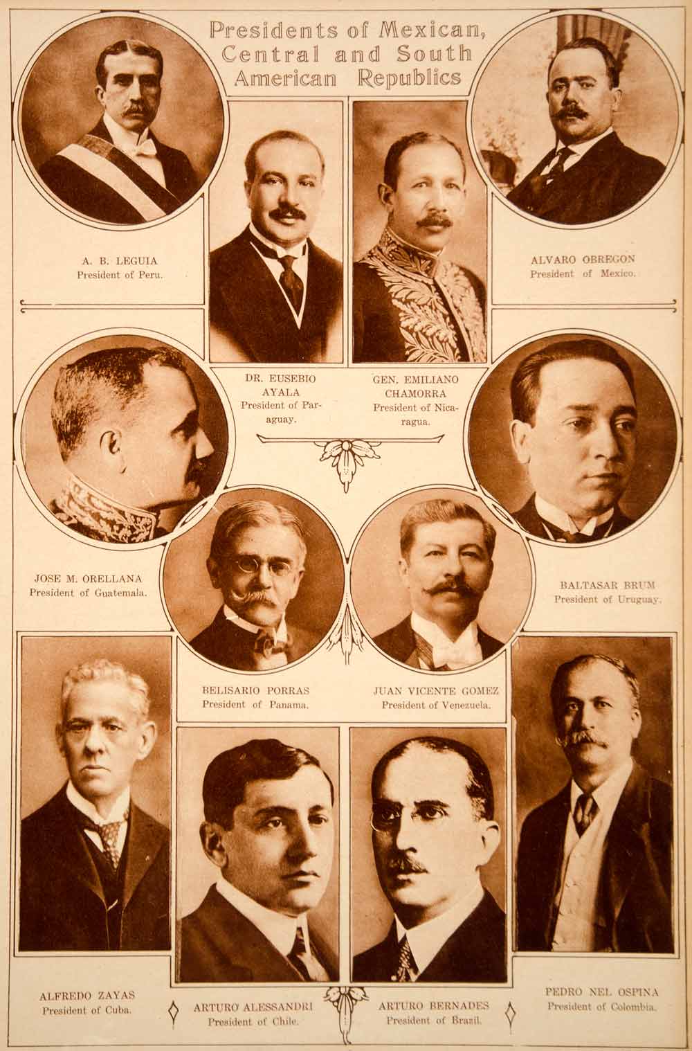 1923 Rotogravure Presidents Mexico South America Alvaro Obregon Alfredo Zayas