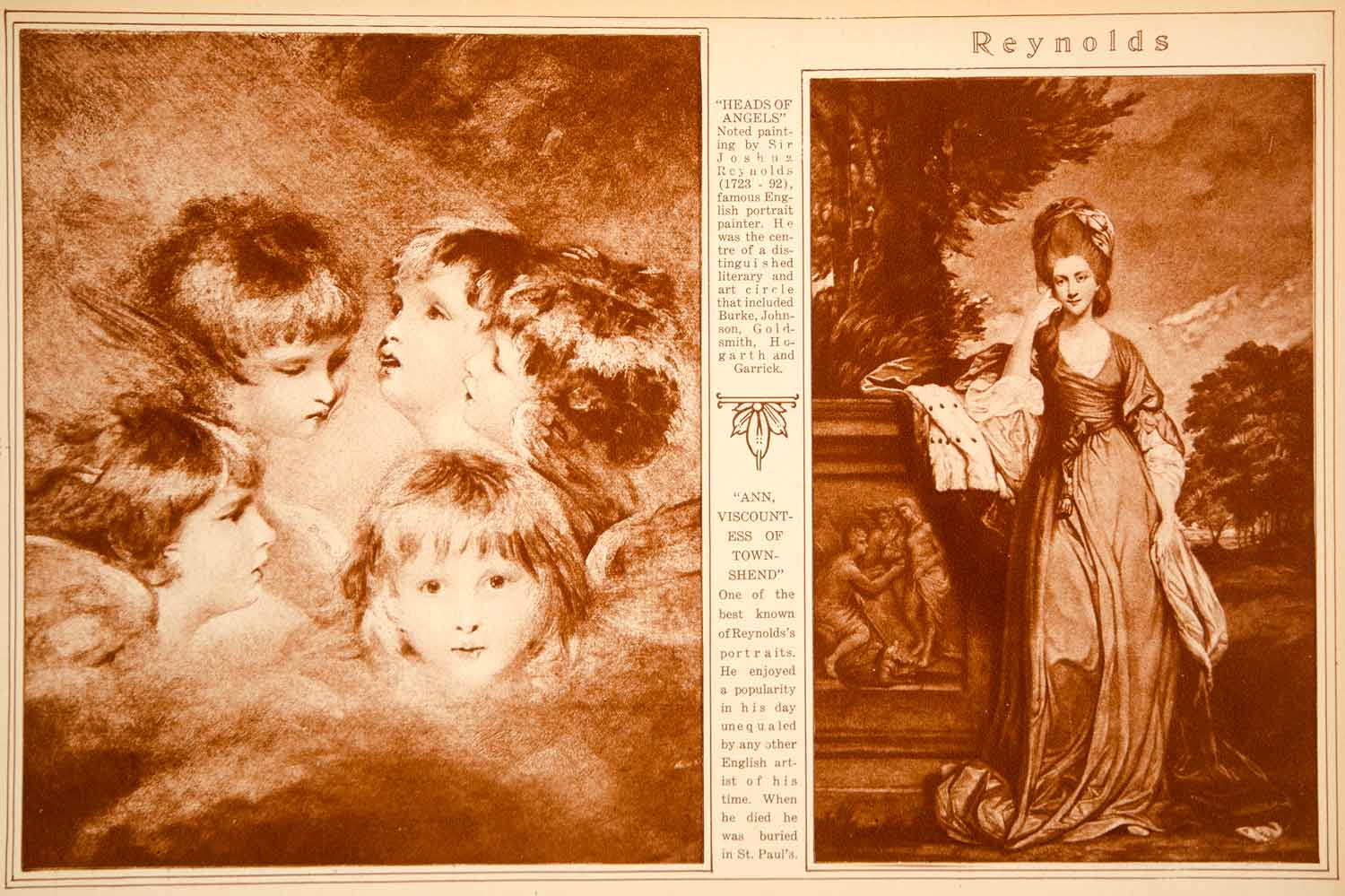 1923 Rotogravure Sir Joshua Reynolds Heads of Angels Ann Viscountess Townshend