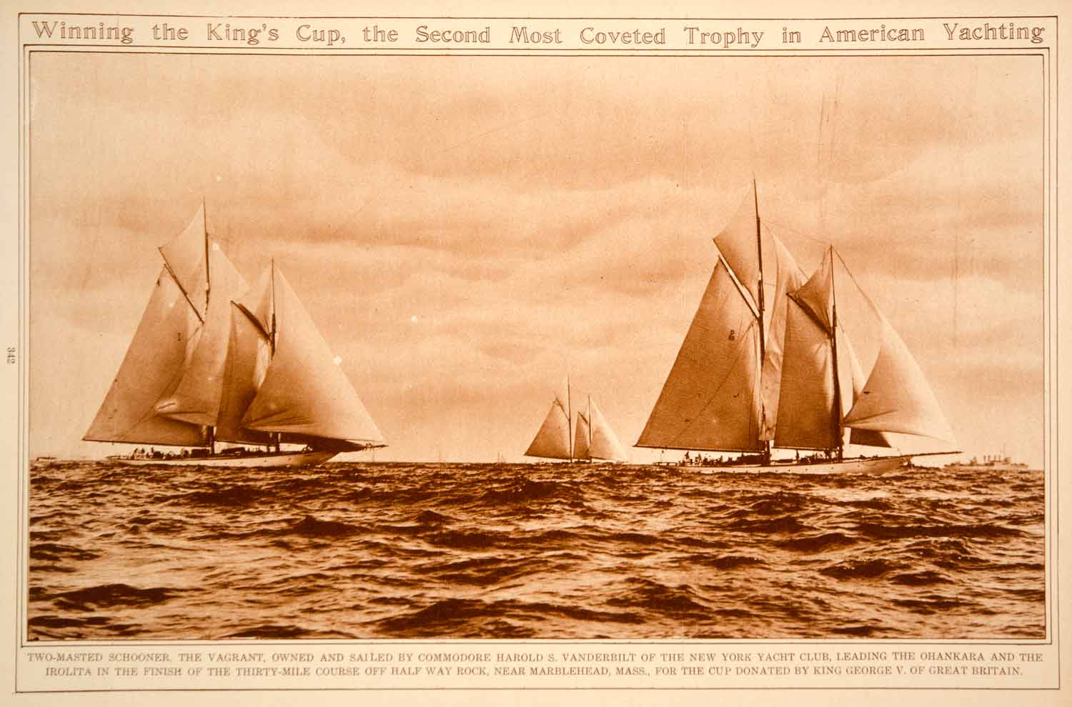 1923 Rotogravure Kings Cup Yacht Race Sailboats Vagrant Ohankara Irolita Sailing