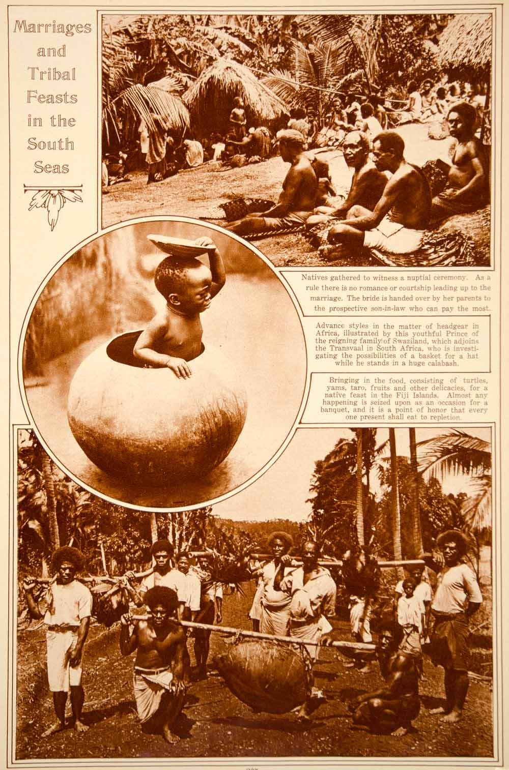 1923 Rotogravure South Seas Ethnic People Marriage Ceremony Feast Fiji Islands