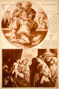 1923 Rotogravure Michelangelo Holy Family Titian Virgin Renaissance Painting Art