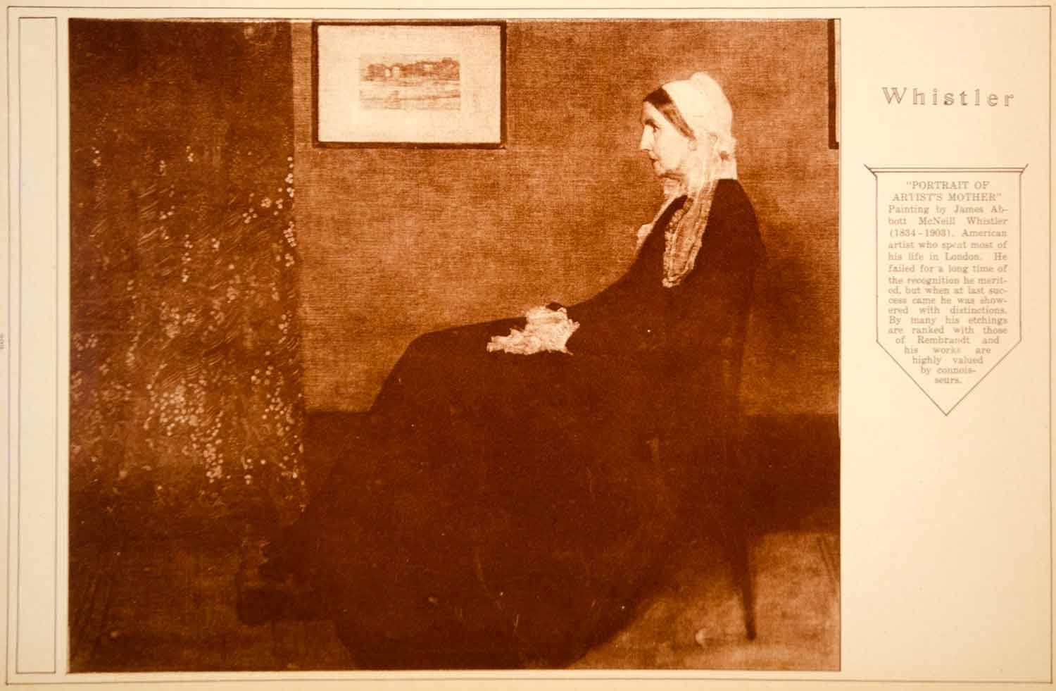 1923 Rotogravure James McNeill Whistler Whistler's Mother Portrait American Art
