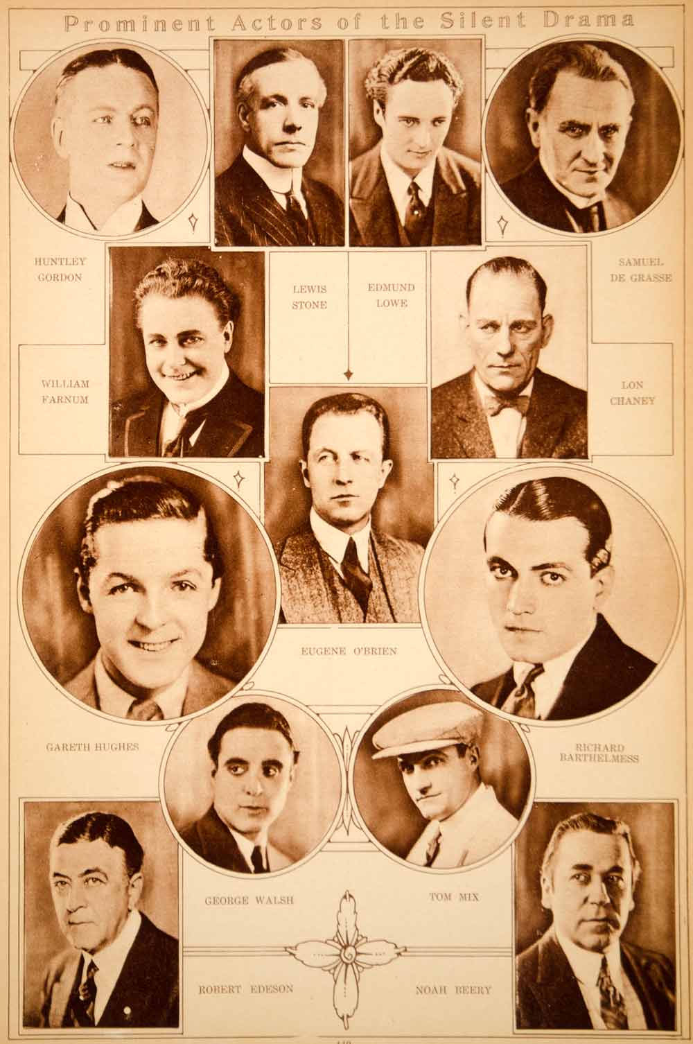 1923 Rotogravure Lon Chaney Richard Barthelmess Tom Mix Noah Beery Silent Film