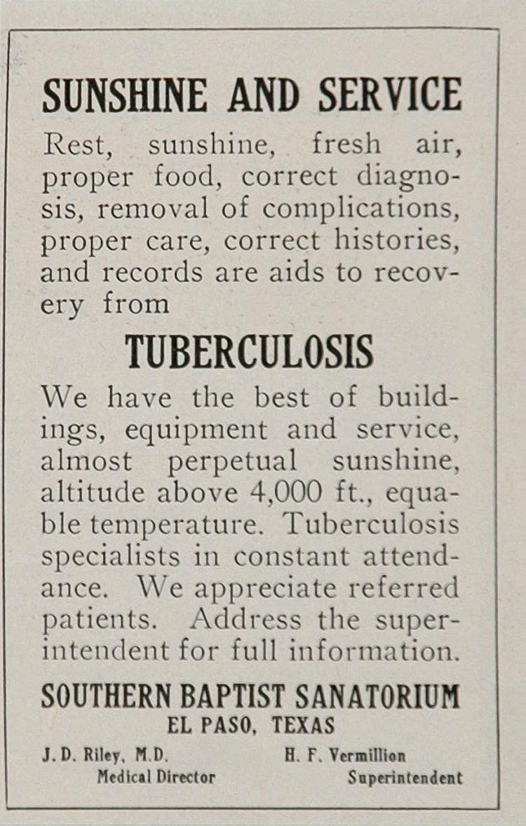 1926 Ad Southern Baptist Sanitarium El Paso Texas TB - ORIGINAL ADVERTISING