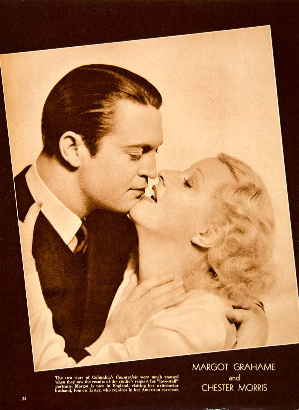 1936 Rotogravure Margot Grahame Chester Morris Counterfeit Romance On SBM1