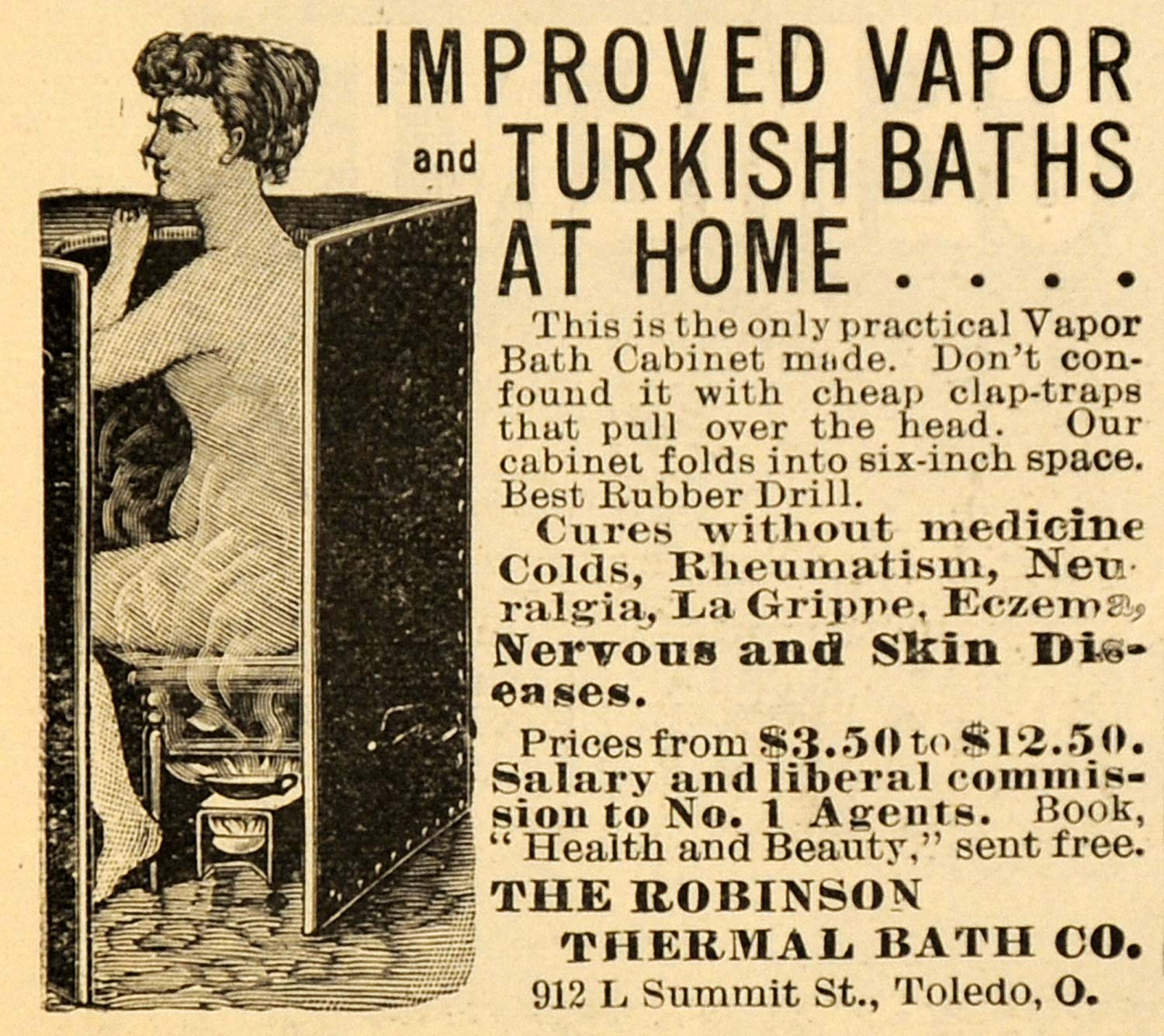 1898 Ad Robinson Thermal Bath Co. Vapor Turkish Cabinet - ORIGINAL SCA2