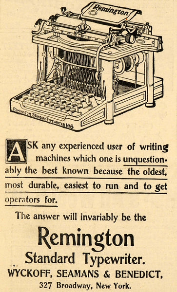 1899 Ad Wyckoff Seamans Benedict Antique Remington Standard Typewriter ...