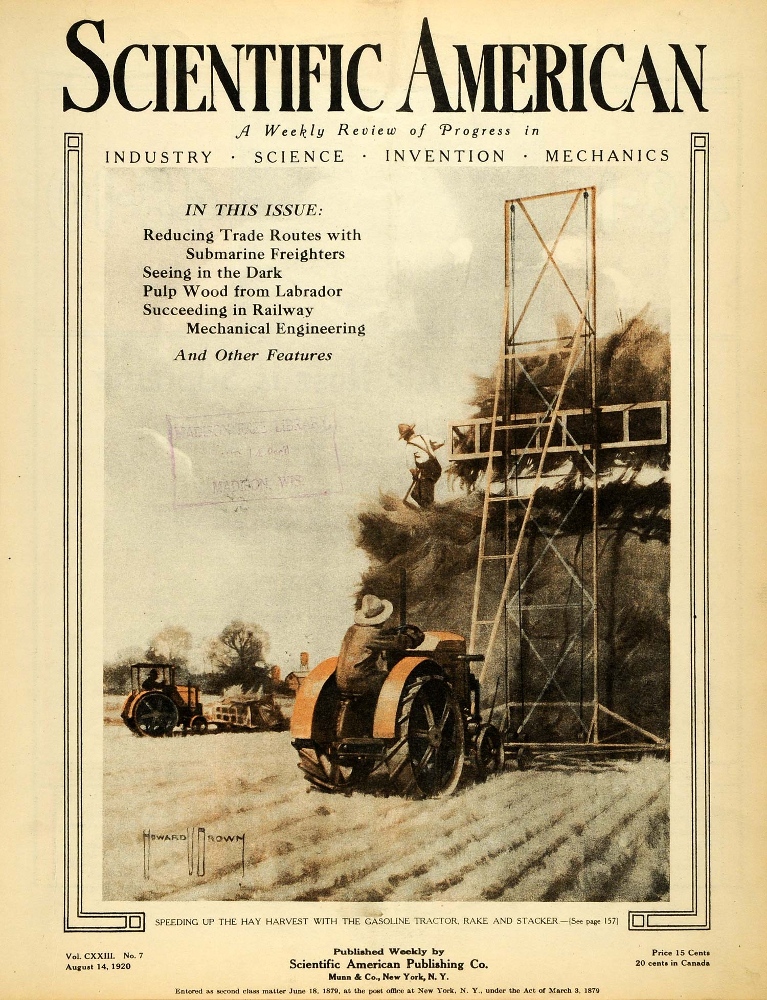 1920 Cover Scientific American Hay Harvest Gasoline Tractor Rake Stacker SCA3