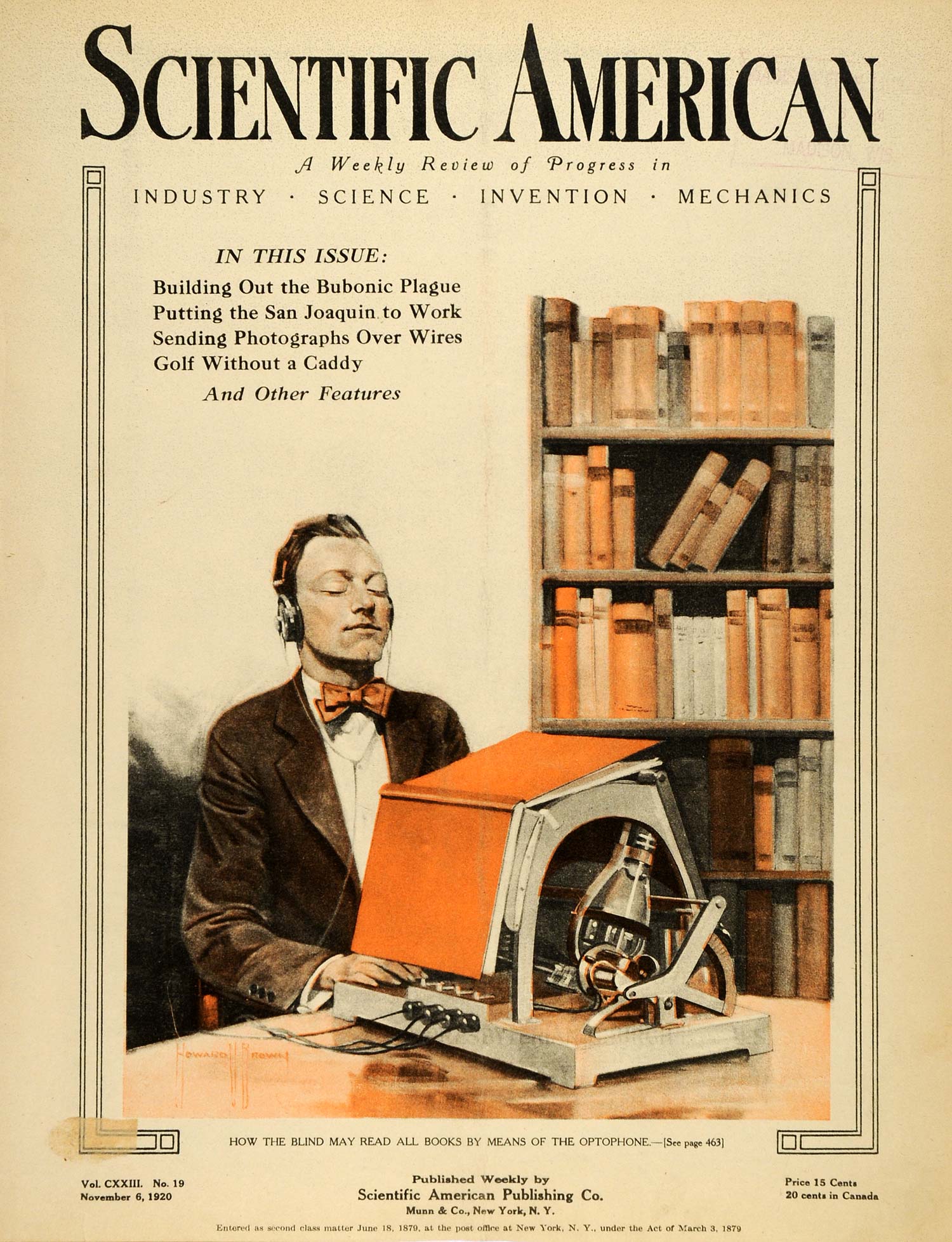 1920 Cover Scientific American Optophone Optacon Reading Machine Blind SCA3