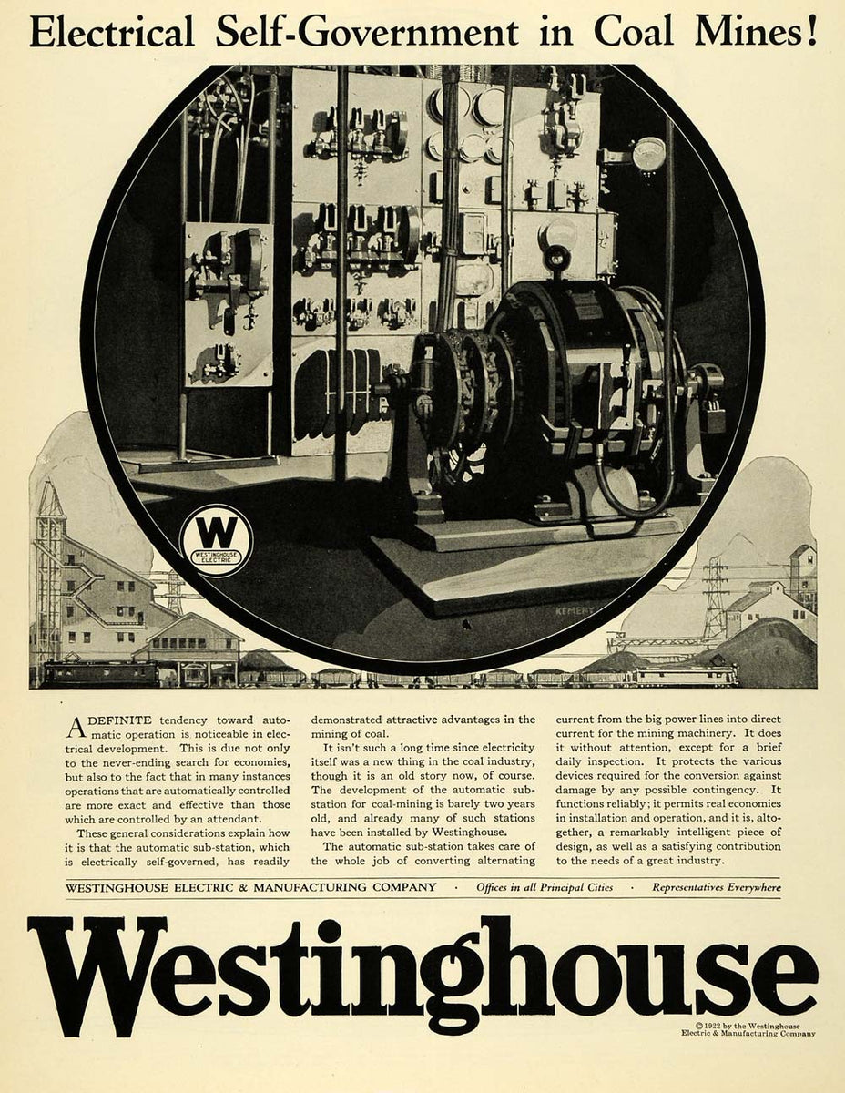 1922 Ad Westinghouse Coal Mine Electric Industry Engineering Machine P ...