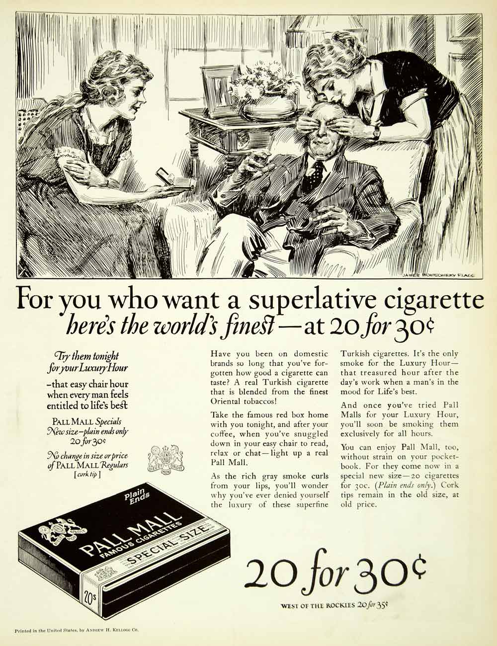 1924 Ad Pall Mall Famous Cigarettes Tobacco Plain End Regulars Cork Tip SCA4