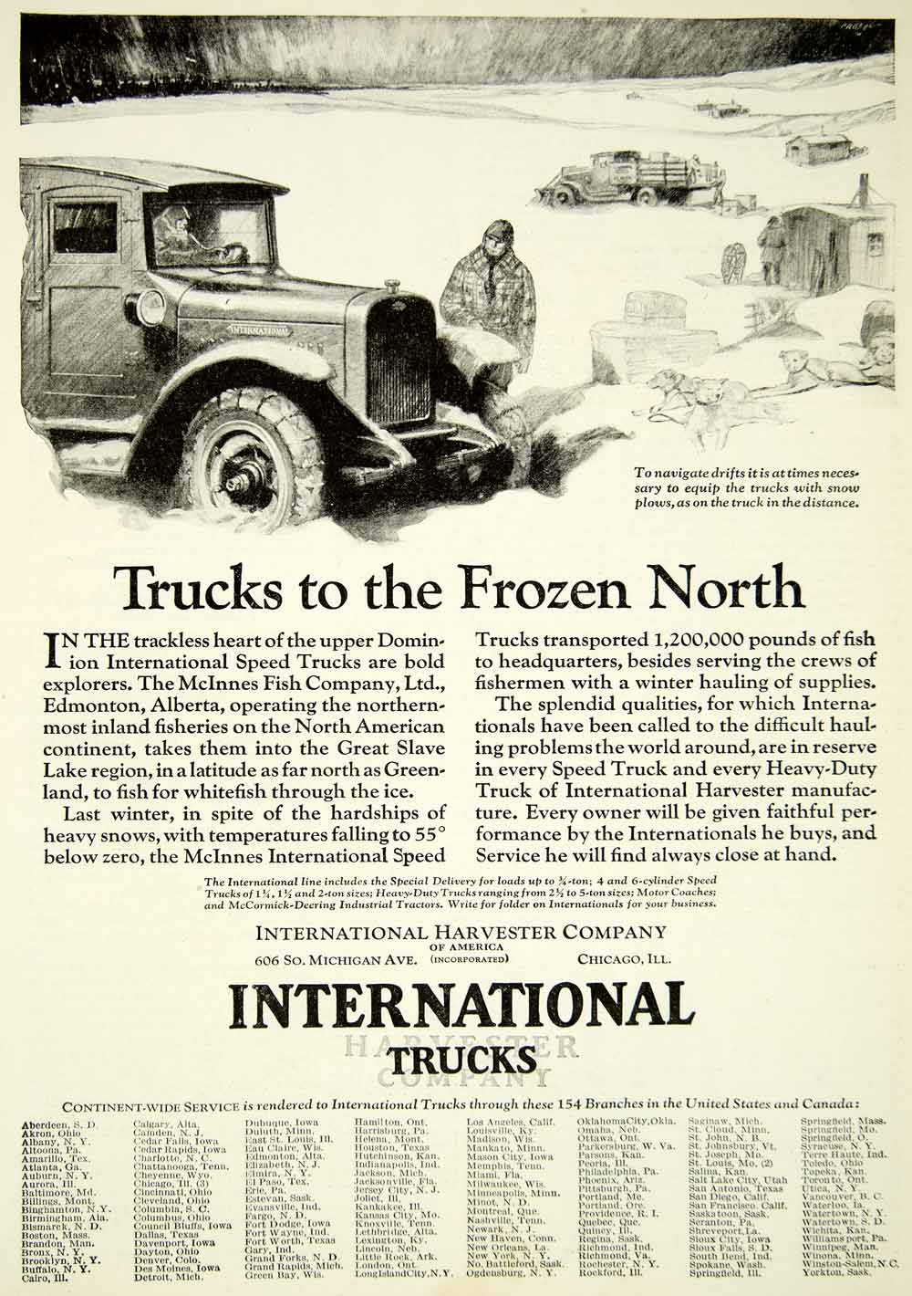1927 Ad International Harvester Trucks Frozen North Husky McInnes Fish –  Period Paper Historic Art LLC