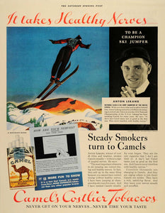 1934 Ad Tobacco Cigarettes Camels Ski Jumper Lekang - ORIGINAL ADVERTISING SEP3