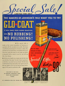 1933 Ad Glo Coat Johnsons Wax Applier Clean Floors - ORIGINAL ADVERTIS –  Period Paper Historic Art LLC