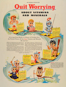 1944 Ad Vitamins Mineral Ovaltine Worrying Cartoon WWII - ORIGINAL SEP3