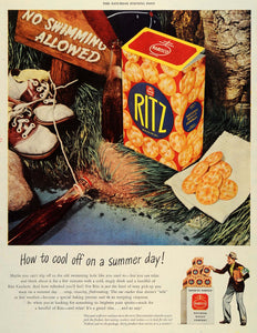 1945 Ad Ritz Crackers Summer Nabisco Lake WWII Grocery - ORIGINAL SEP3