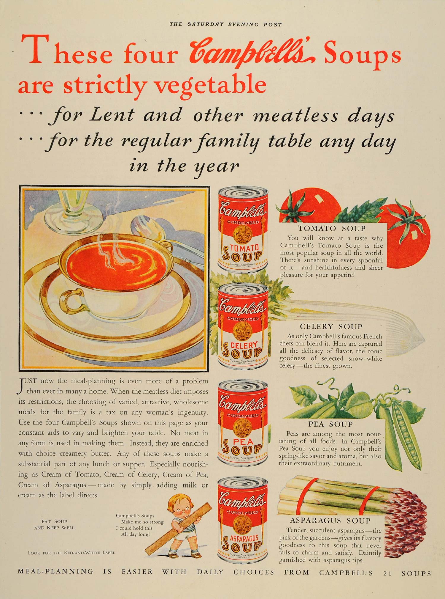 1933 Ad Campbells Easter Lent Meatless Soup Souper Kid - ORIGINAL SEP3