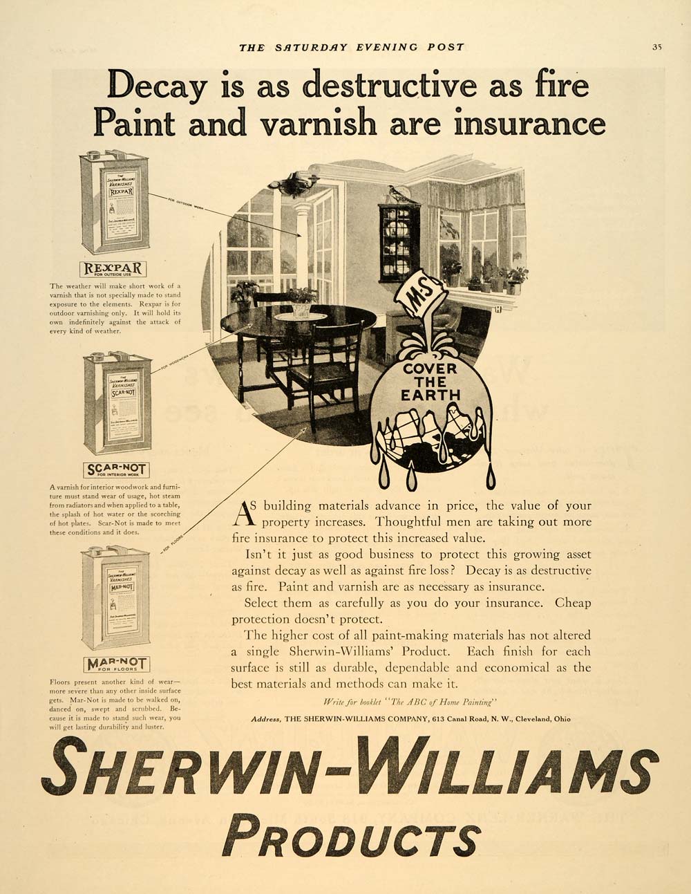 1918 Ad Sherwin Wiliams Paint Varnish Fire Insurance - ORIGINAL ADVERTISING SEP4