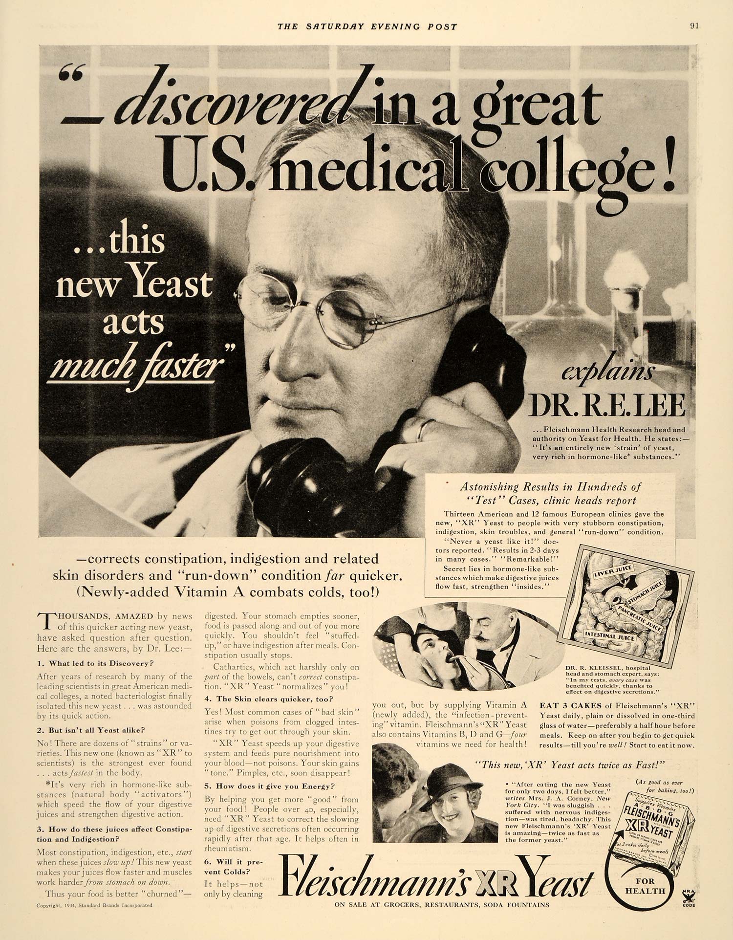 1934 Ad Fleischmann's Yeast Medical Doctor Kleissel - ORIGINAL ADVERTISING SEP4